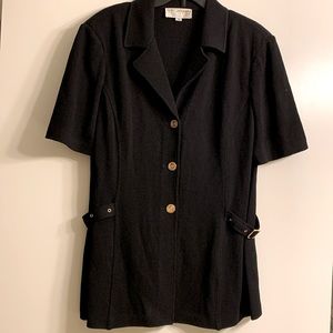 St John Black top with side belt gold adornments size 14